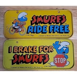 Lot of 2 Vintage 1983 Smurfs Mini License Plates Very Good Condition